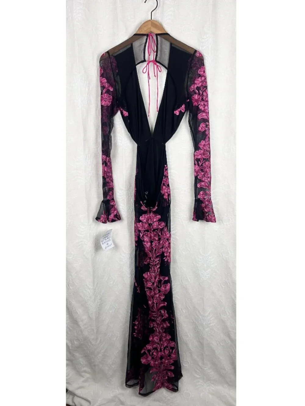 NEW For Love & Lemons Temecula Cut-Out Embroidered Lace Maxi Dress Sheer pink L
